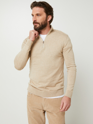 SELECTED Pull Col Montant Zippée Uni Beige
