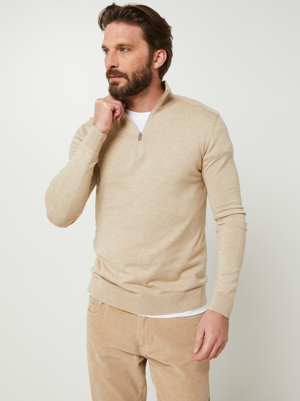 SELECTED Pull Col Montant Zippée Uni Beige 1054373