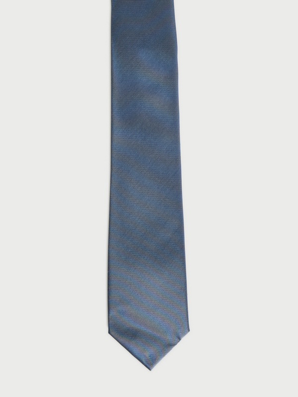 ODB Cravate En 100% Soie Unie Texture Bleu Photo principale