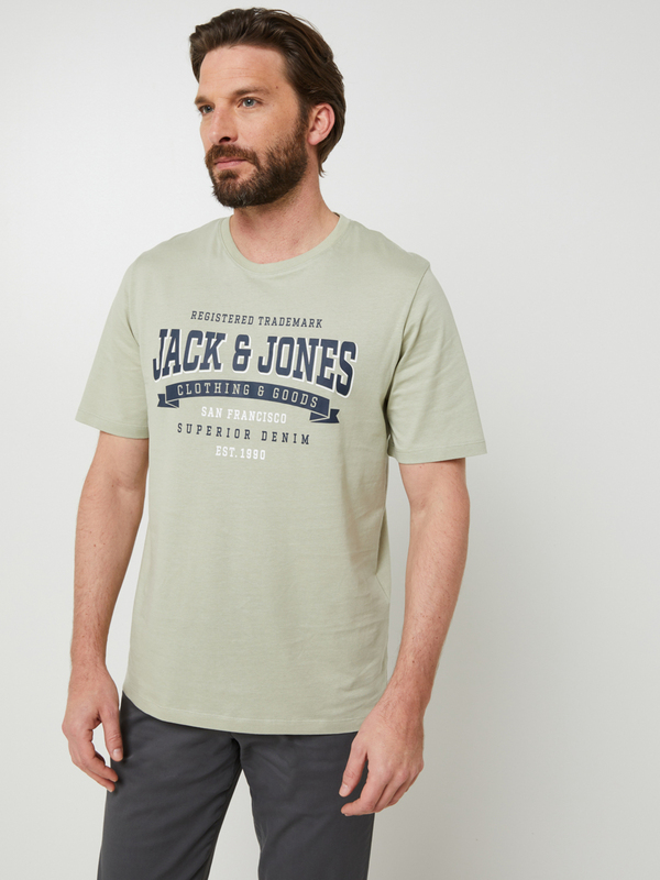 JACK AND JONES Tee-shirt Col Rond  Manches Courtes En Coton Bio Avec Grand Logo Flock Vert kaki 1054397