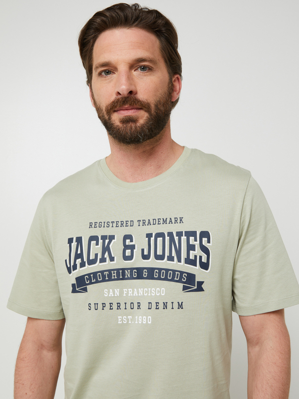 JACK AND JONES Tee-shirt Col Rond  Manches Courtes En Coton Bio Avec Grand Logo Flock Vert kaki Photo principale
