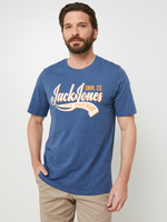 JACK AND JONES Tee-shirt Col Rond À Manches Courtes En Coton Bio Avec Grand Logo Flocké Bleu Canard