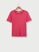 ESPRIT Tee-shirt Uni Manches Courte, Col Rond, Logo Strass Rose fuchsia