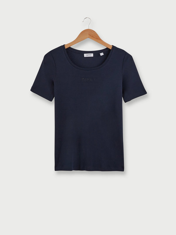 ESPRIT Tee-shirt Uni Manches Courte, Col Rond, Logo Strass Bleu marine 1054402