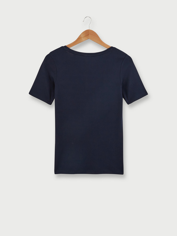 ESPRIT Tee-shirt Uni Manches Courte, Col Rond, Logo Strass Bleu marine Photo principale