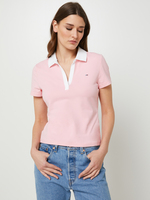 TOMMY JEANS Polo Uni  Col Contrast, Logo Brod, Coupe Cintre Rose