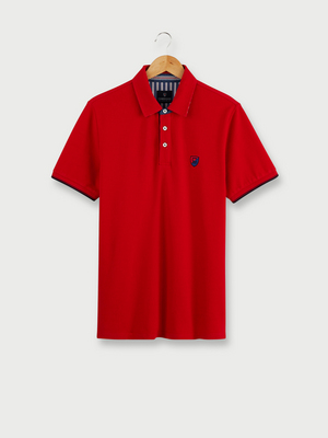 CAMBRIDGE LEGEND Polo En Piqué De Coton Uni À Boutons Contrastés, Logo Brodé Rouge