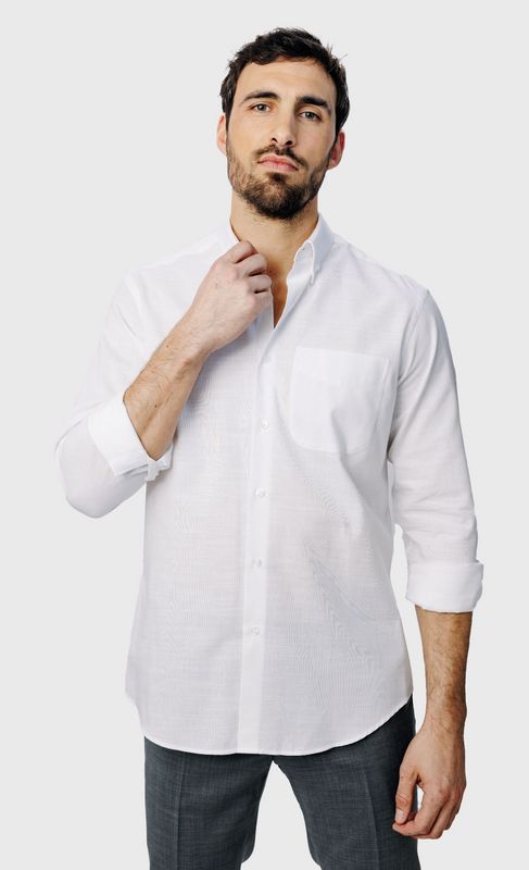 ACROSS Chemise Regular Fit Easy Care En Coton Aspect Lin Blanc Blanc Photo principale