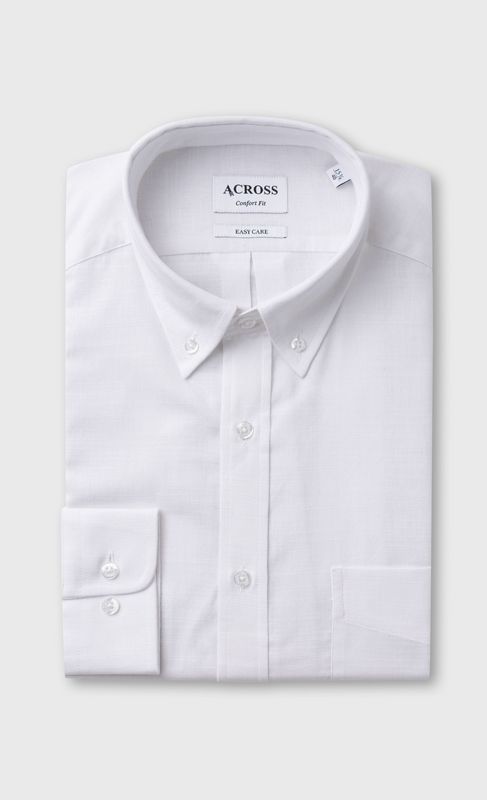 ACROSS Chemise Confort Fit Easy Care Coton Aspect Lin Blanc Blanc Photo principale