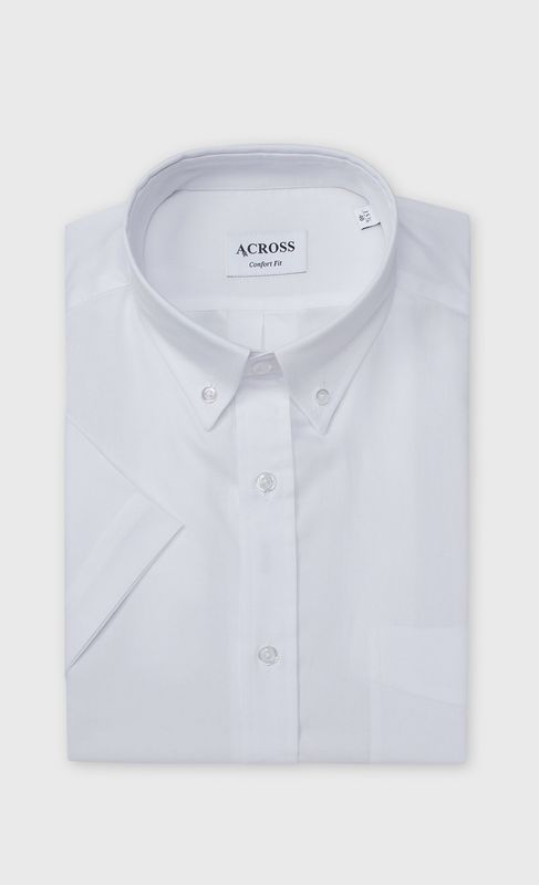 ACROSS Chemise Confort Fit Manches Courtes En Pin Point De Coton Blanc Blanc Photo principale