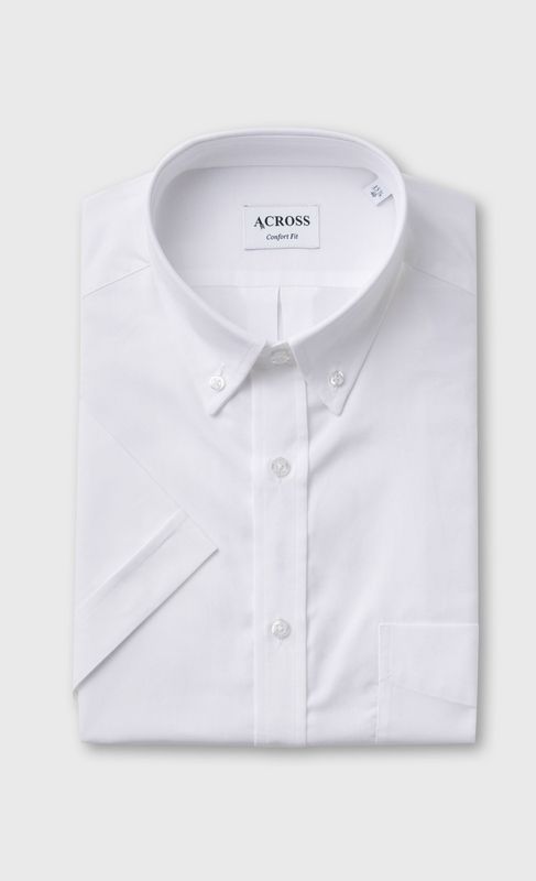 ACROSS Chemise Confort Fit Manches Courtes En Oxford De Coton Blanc Blanc 1054961
