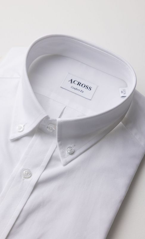 ACROSS Chemise Confort Fit Manches Courtes En Oxford De Coton Blanc Blanc Photo principale