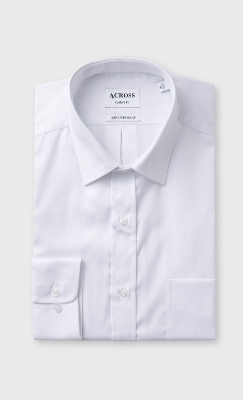 ACROSS Chemise Confort Fit Sans Repassage En Twill De Coton Blanc Blanc 1054965