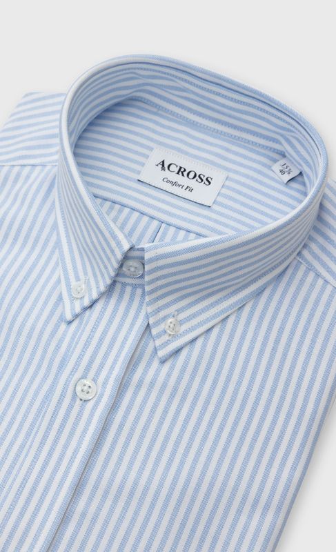 ACROSS Chemise Confort Fit Coton Oxford Authentic  Rayures Bleu Ciel Bleu Ciel Photo principale