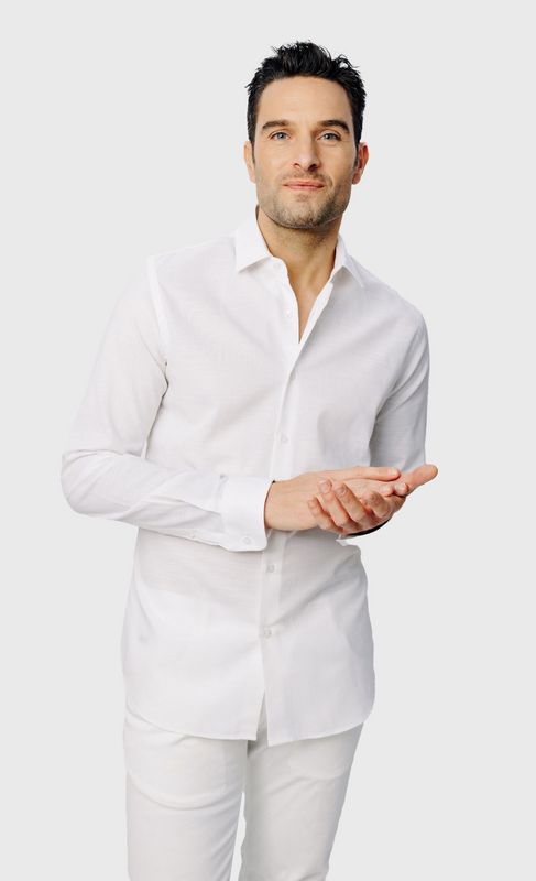 ACROSS Chemise Slim Fit Easy Care Coton Aspect Lin Blanc Blanc Photo principale