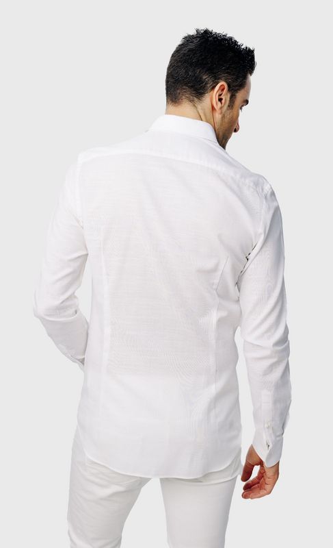 ACROSS Chemise Slim Fit Easy Care Coton Aspect Lin Blanc Blanc Photo principale