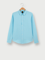 LEE Chemise Manches Longues En Lin Mlang, Signature Brode, Coupe Regular Bleu turquoise