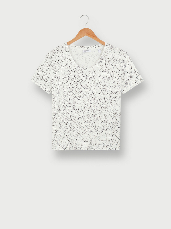 ESPRIT Tee-shirt Manches Courtes En 100% Coton À Imprimé All-over , Coupe Droite Blanc cassé
