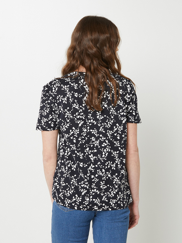 ESPRIT Tee-shirt Manches Courtes En 100% Coton Motif Fleurs Noir Photo principale