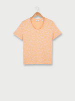 ESPRIT Tee-shirt Manches Courtes En 100% Coton Motif Fleurs Orange