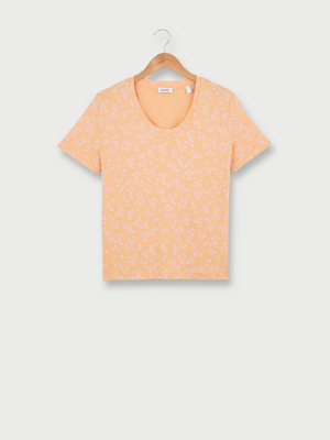ESPRIT Tee-shirt Manches Courtes En 100% Coton Motif Fleurs Orange