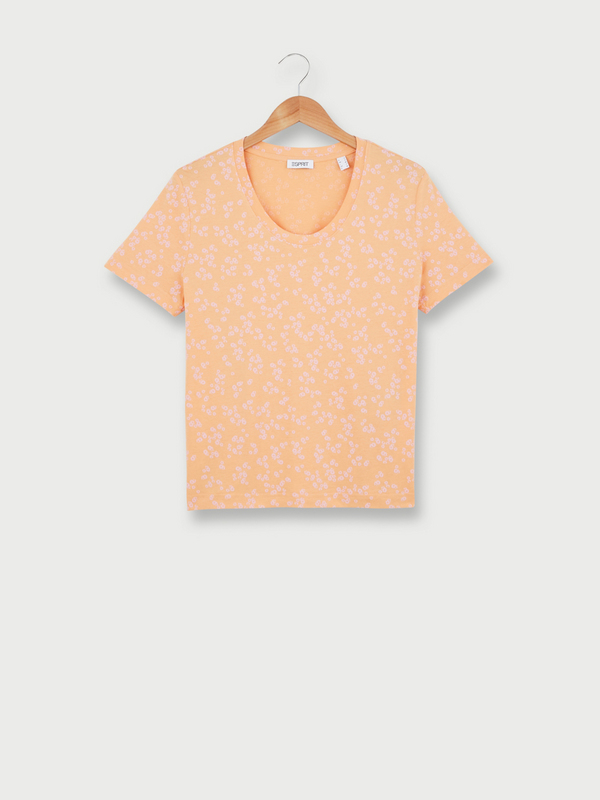 ESPRIT Tee-shirt Manches Courtes En 100% Coton Motif Fleurs Orange Photo principale