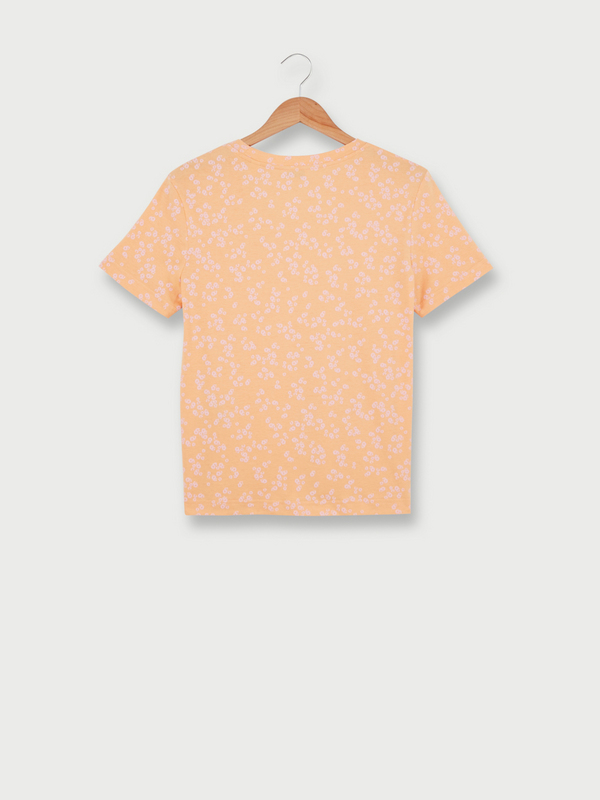 ESPRIT Tee-shirt Manches Courtes En 100% Coton Motif Fleurs Orange Photo principale