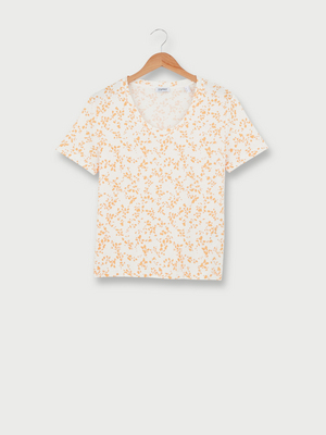 ESPRIT Tee-shirt Manches Courtes En 100% Coton Motif Fleurs Ecru