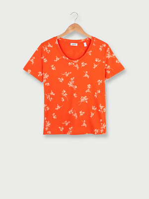 ESPRIT Tee-shirt Manches Courtes En 100% Coton Motif Fleurs Orange fonc