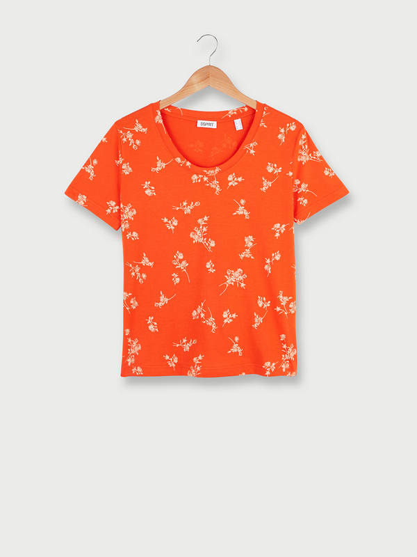 ESPRIT Tee-shirt Manches Courtes En 100% Coton Motif Fleurs Orange fonc Photo principale