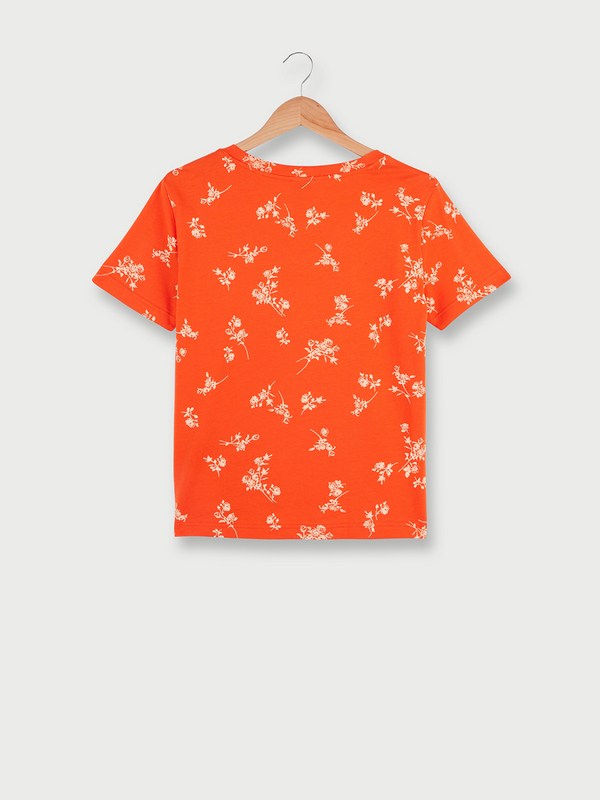 ESPRIT Tee-shirt Manches Courtes En 100% Coton Motif Fleurs Orange fonc Photo principale