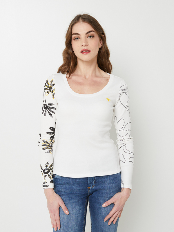 DESIGUAL Tee-shirt Manches Longues Imprim Fleurs Blanc 1056031