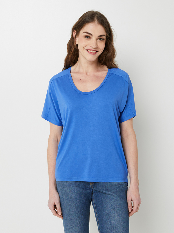 RUE MAZARINE Tee-shirt Uni Col Rond Bleu