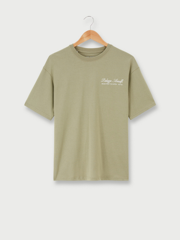 SELECTED Tee-shirt Col Rond, Print Placé Au Dos En Coton Biologique Vert kaki 1056830