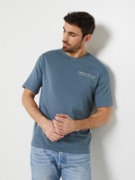 SELECTED Tee-shirt Col Rond, Print Plac Au Dos En Coton Biologique Bleu Encre