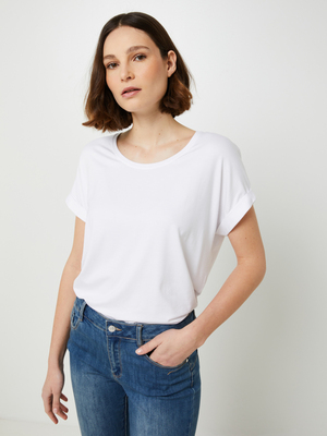 ONLY Tee-shirt Loose  Manches Dcollet Arrondi Blanc