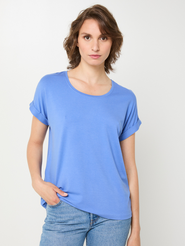 ONLY Tee-shirt Loose En Jersey Fluide Uni Avec Mancherons Bleu turquoise 1057134
