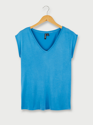 PIECES Tee-shirt Sans Manches En Jersey Fluide Uni Bleu