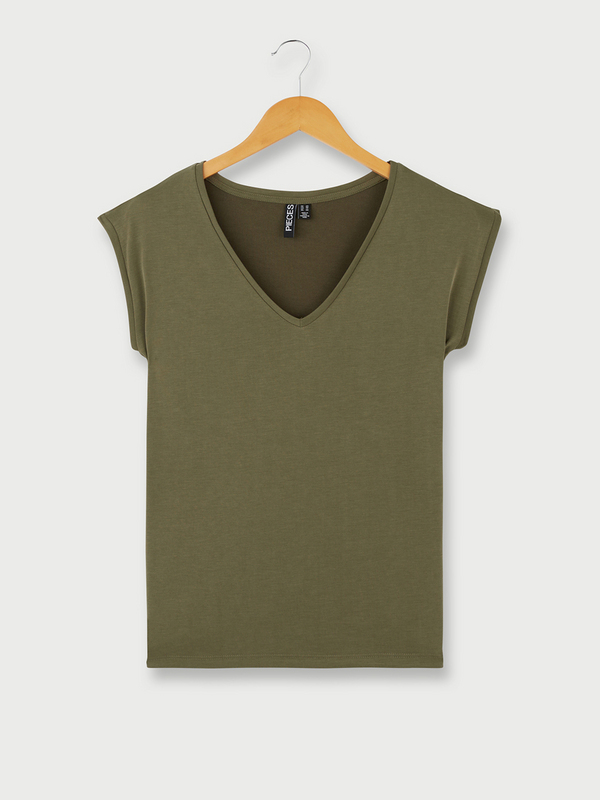PIECES Tee-shirt Sans Manches En Jersey Fluide Uni Vert kaki 1057135