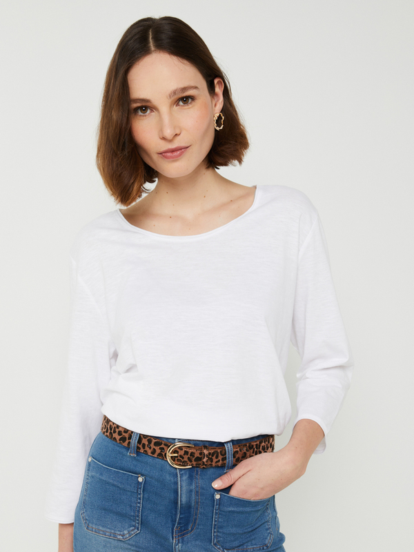 S OLIVER Tee-shirt Manches Longues Jersey Fluide Uni Blanc