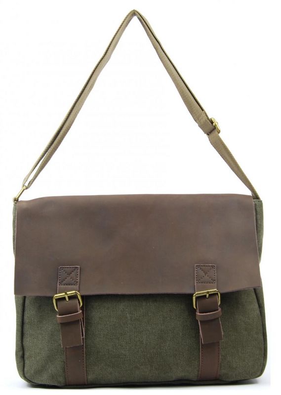OH MY BAG Sacoche Cuir Et Toile Cancun Olive Photo principale