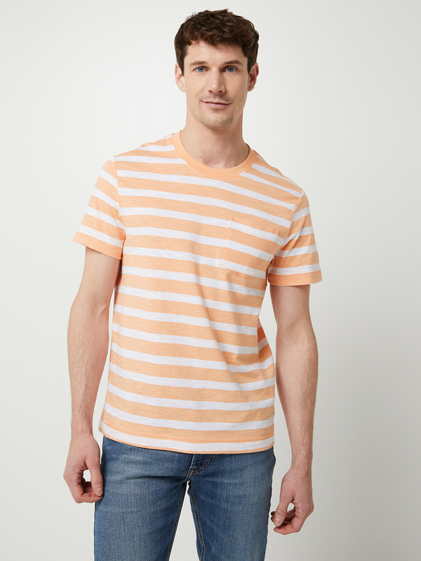 ESPRIT Tee-shirt Jersey 100% Coton Larges Rayures Orange 1058444