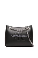 CALVIN KLEIN Sac Bandoulire Cuir Pu Logo Emboss  -  Calvin Klein - Femme 0GL Black/Metallic Logo