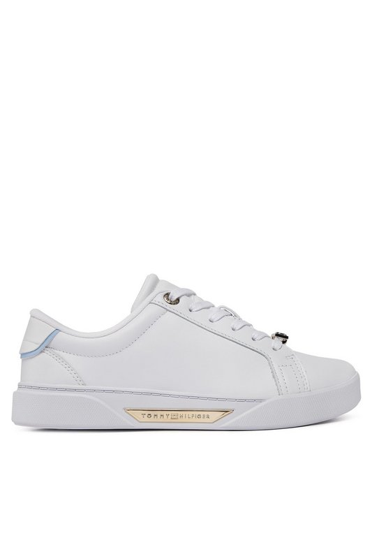 TOMMY HILFIGER Sneakers Cuir Logo Mtal Incrust  -  Tommy Hilfiger - Femme 0K6 White/Well Water Photo principale