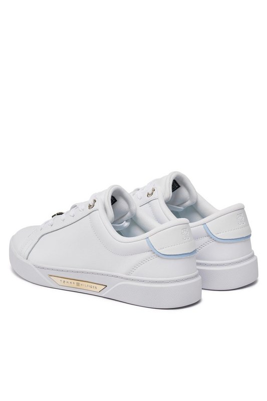 TOMMY HILFIGER Sneakers Cuir Logo Mtal Incrust  -  Tommy Hilfiger - Femme 0K6 White/Well Water Photo principale