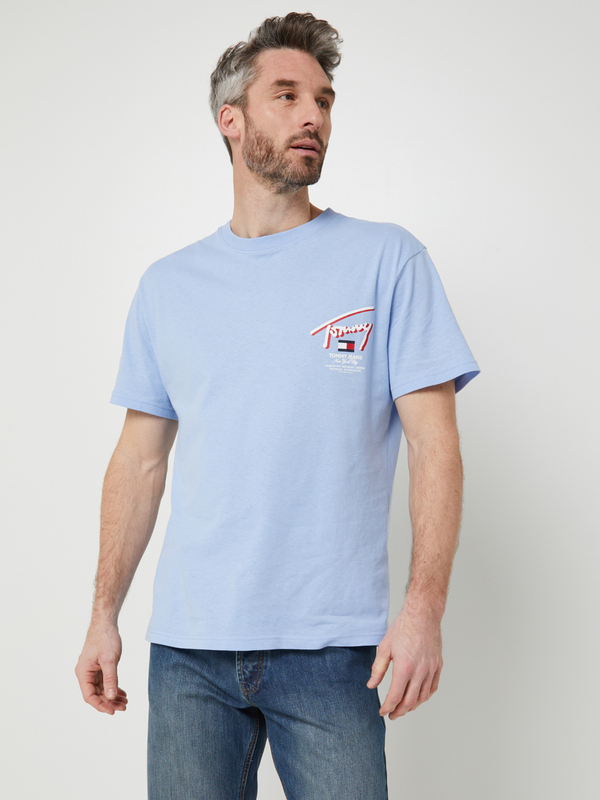 TOMMY JEANS Tee-shirt Manches Courtes 100% Coton Mini Logo Bleu 1060257