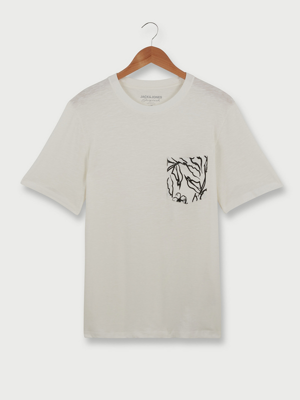 JACK AND JONES Tee-shirt 100% Coton Uni Poche Poitrine Imprime Blanc 1060258