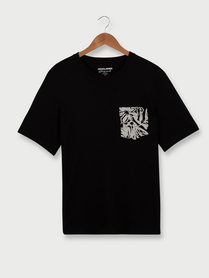 JACK AND JONES Tee-shirt 100% Coton Uni Poche Poitrine Imprime Noir