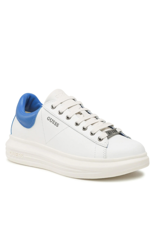 GUESS Sneakers Basses Vibo En Cuir  -  Guess Jeans - Homme WHITE BLUE Photo principale