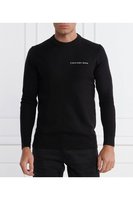 CALVIN KLEIN Pull 100%coton Logo Brod  -  Calvin Klein - Homme BEH Ck Black
